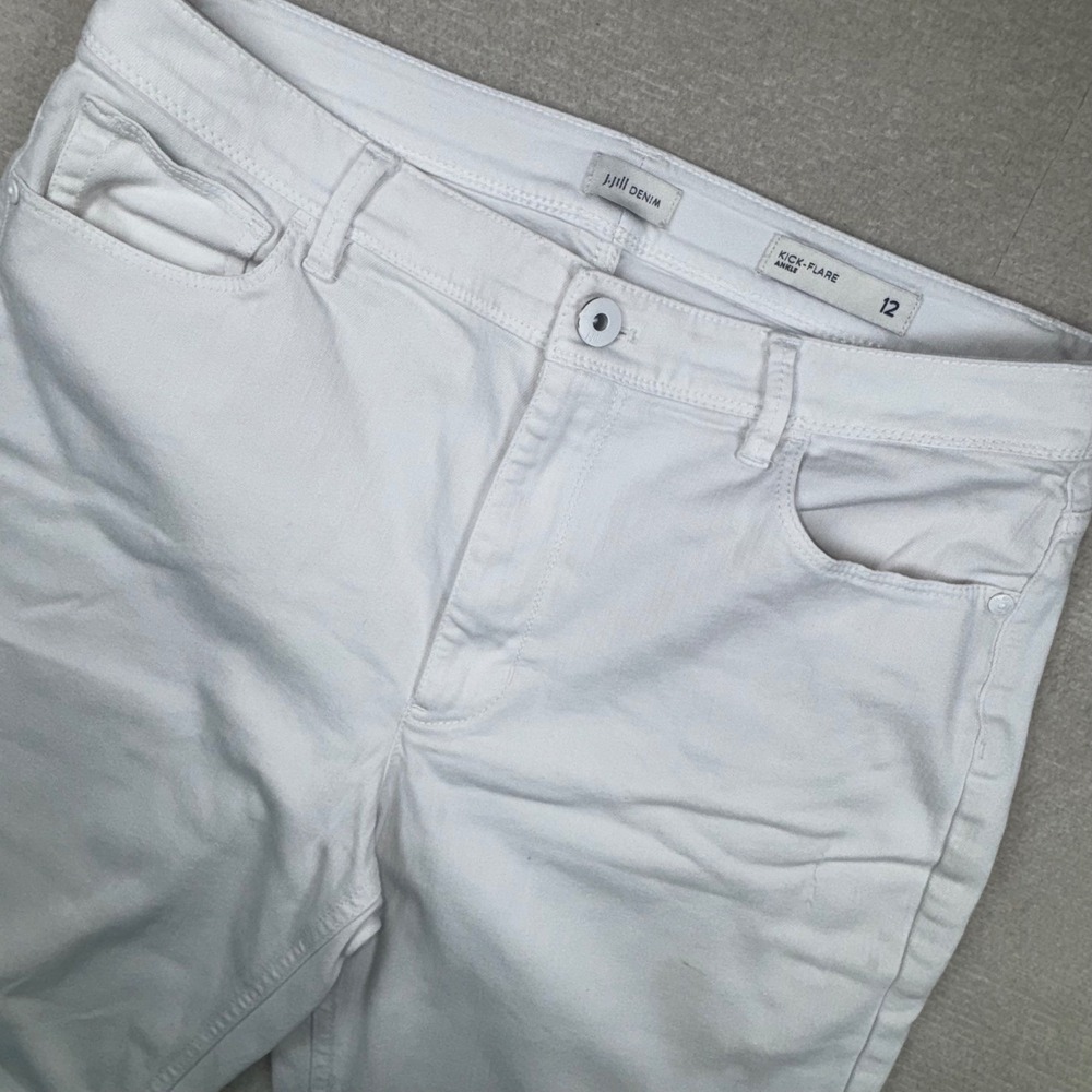 J.Jill Kick-Flare Ankle Jeans Womens 12‎ White Raw Hem Stretch Denim